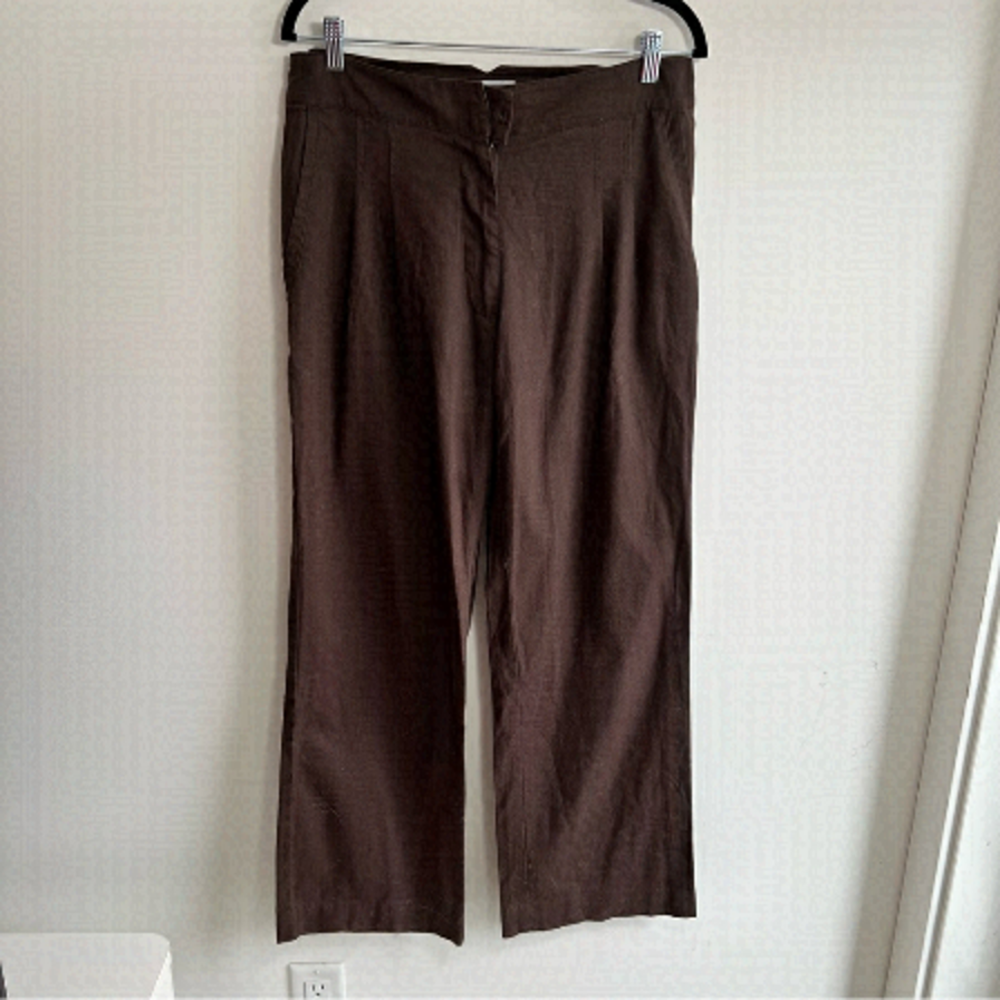 Chocolate Brown Vintage Linen Blend Pants with Adjustable Waist